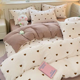elvesmall Cute Korean Heart Duvet Cover Set with Flat Sheet Pillowcase Twin Queen Girls Women Home Decor Floral Bedding Linen No filler