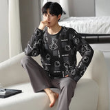 elvesmall  Men Pajamas Suit Pure Cotton Autumn Long Sleeves Breathable Plus-size Sleepwear Male Nightwear Set Spring Winter Gentlemen