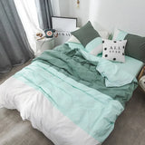 elvesmall  Simple Assorted Colors 100% Cotton Bedding Set Queen Size Japanese-style Splicing Duvet Cover Set with Sheets King Bedding Sets