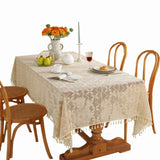 elvesmall  Japanese Cotton Hook Flower Tassel Tablecloth End Table Decoration Rectangular Table Set TV Cover Kitchen Wedding Restaurant
