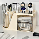 elvesmall Rotating Pen Holder Stand Organizer Multifunction Stationery Storage Box with Drawer Student School Office Desktop Storage Rack