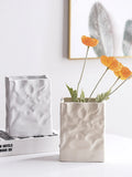 elvesmall  Simple cream style imitation paper bag pleated ceramic vase Hydroponic vase Home decoration room decoration ins simple