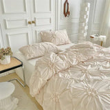 elvesmall Three-dimensional Pinch Pleated Crafts Double Duvet Cover Set 220x240 Solid Twist Flowers King Size Bedding Set Quilt Cover Set