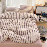 elvesmall Soft Comfortable Bedding Set for Home Hotel, 1 Duvet Cover, 1 Flat Sheet, 2 Pillowcases, Fashionable Striped Style, 4Pcs