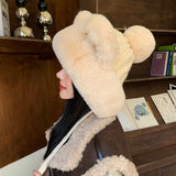 elvesmall Cute Fox Ear Plush Hat Children's Winter Plush Thickened Ear Protection Woolen Hat