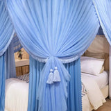 elvesmall European princess air bed curtain,double layer tassels shading bed curtain mosquito net new type no support thickened mosquito