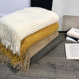 elvesmall Office Cover Nap Blankets Sofa Bed Decorative Blanket 127x170cm Nordic Style Solid Color Woven with Tassel 4 Colors Optional
