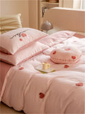 elvesmall  High-end Double Yarn 100% Cotton Bedding Set Lovely Cartoon Embroidery Queen Duvet Covet Set Pure Cotton Air-Permeable Bed Sets