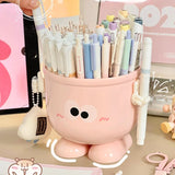 elvesmall Creative Pen Holder with Hook Table Cute Stationery Storage Box Pen Holder Rack Student Children Girls Desk Organizer Kawaii