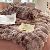 elvesmall  Faux Rabbit Fur Autumn Winter Warm Bedding Set Plush Skin Friendly Breathable Warmth Duvet Cover Set Queen Cozy Quilt Cover Sets