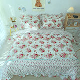 elvesmall Elegant Flowers Print Bedding Sets King Queen Size Pastoral Style Ruffle Lace Duvet Cover Bed Sheet Pillowcases Home Textile