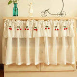 elvesmall Korean Style Fresh Linen Short Curtain for Kitchen Small Window Half Curtain Cherry Decorative Valance Tulle Door Curtain Drape