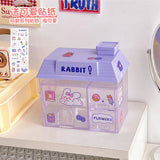 elvesmall Transparent Desktop Storage Box Creative Small House Pen Holder Student Kawaii Stationery Cosmetic Organizer Rack Drawer Cute