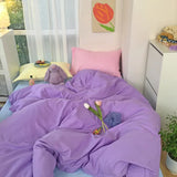 elvesmall  Home Textile Girl Kids Bedding Set Honey Peach Pink Duvet Cover Sheet Pillowcase Woman Adult Beds Sheet King Queen Full Pink