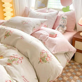 elvesmall Rural Style Bedding Set Fresh Floral Four Piece Set  Girl Heart  Double-layer Gauze   New Meeting Duvet Cover