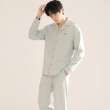 elvesmall  High Quality Men Pajamas Suit Autumn Winter 100%Pure Cotton Night Wear Lapel Pajamas Male Comfortable Soft Sleepwear Set Boy