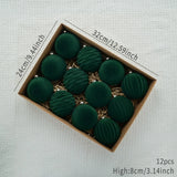 elvesmall 12pcs 8cm Christmas Balls Ornament Flocked Christmas Tree Ball Decorations Plastic Velvet Balls Xmas Decorative Hanging Ornament