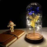 elvesmall  LED Enchanted Galaxy Rose Eternal 24K Gold Foil Flower With Fairy String Lights In Dome For Christmas Valentine's Day Gift