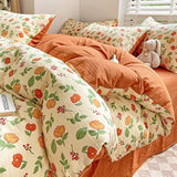 elvesmall Cute Strawberry Duvet Cover Set Floral Style with Flat Sheet Pillowcase No filler Queen Double Girls Boys Home Decor Bed Linens