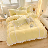 elvesmall Korean Princess Style Bedding Sets Ins Lace Bowknot Duvet Cover Fitted Sheet For Girl Woman Home Bedroom Kawaii Bed Linens