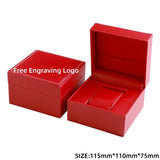 elvesmall  Black Matte PU Leather Square Clamshell Watch Storage Box Provide Free Logo Carving Service Personalized Logo Customization Gift