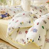 elvesmall Pastoral Girls Flower Bedding Sets, Washed Cotton Bed Linens, Soft Quilt Cover Sheet Set, Simple Bedspread, Home Textiles