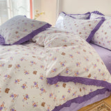 elvesmall Kawaii Princess Pure Cotton Bedding Set Full Size Lovely Ruffles Single Doubel Duvet Cover Set Girls Woman Cozy Bedding Sets