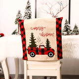 elvesmall  Christmas Chair Cover Red Truck Dining Chair Cover For New Year Merry Christmas Party Home Dining Room Kitchen Table Decor