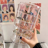 elvesmall Transparent Rotating Dustproof Jewelry Box Multilayer Bracelet Earring Hairpin Jewelry Display Rack Storage Box Organizer Case