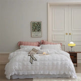 elvesmall Solid Pinch Pleated Ruffles Duvet Cover Set Soft 4Pcs Bedding set 1 Duvet Cover 1Bed Sheet and 2 Pillow Shams Doubel Queen size