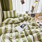 elvesmall Ins Light Luxury Retro Style Small Fresh Thick Strip Four-piece Bedding Student Dormitory Three-piece Set