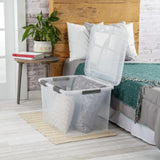 elvesmall Sterilite Storage Boxes & Bins 80 Qt. HingeLID Storage Box Plastic, Flat Gray, Set of 4 Storage Bin Storage Basket