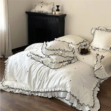 elvesmall  Luxury 1000TC Australian Long Staple Cotton French Princess Wedding Bedding Set Ruffles Edge Duvet Cover Bed Sheet Pillowcases