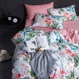 elvesmall 29Color 4/6Pcs Luxury Egyptian Cotton Bedding Set Queen King size Bright Flamingo Leaf Duvet Cover Bed sheet set Fitted sheet