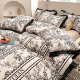 elvesmall Floral Duvet Cover Set 4pcs Soft Ruffle Vintage Flower Bedding Set Light Luxury Reversible Comforter Cover with Zipper Closure