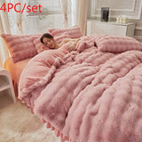 elvesmall  Gradient Plush Bedding Thickened Milk Plush Bed Sheets Duvet Covers Coral Plush Bed Skirts