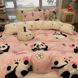 elvesmall Korean Style Strawberry Bedding Set Flat Bed Sheet Twin Full Queen Nordic Bed Linen Kids Girls Floral Cartoon Rabbit Duvet Cover