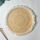 elvesmall New Bohemian Diameter 34cm/16cm Round Insulated Anti-scald Placemat Coaster Kitchen Accessories with Tassels