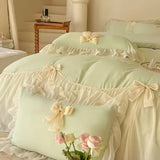 elvesmall Chic Ruffle Lace Edge Sweet Princess Style Nature Soft Skin Friendly 4pcs Bedding set Bed Sheet Pillowcases Twin Queen King