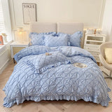 elvesmall  Korean Cotton Four Piece Bedding Set Solid Princess Style Girl Heart Quilt Cover Sheet Pure Cotton Bedding Set Four Seasons
