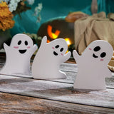 elvesmall 3pcs /set Wooden Ghost Tiered Tray Halloween Decor Wooden Table Sign For Halloween Party Home Decor