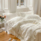 elvesmall Korean Style Embroidery&Patchwork Bedding Set Soft 40S Washed Cotton Pillowcases Bed Sheet Duvet Cover Set Queen King Size 4pcs
