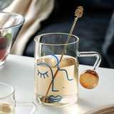 elvesmall  -   460ml Creative Scale Glass Mug Breakfast Mlik Coffe Cup Household Couple Water Cup Ball Handle Design Pattern Drinkware Cups