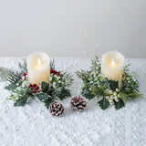 elvesmall Christmas Candlestick Wreath Artificial Berry Garland Candle Ring Xmas Table Decoration Fake Leaves Wreath For Candle Holder