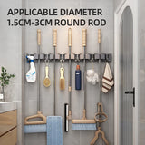 elvesmall Mop Broom Holder Hooks Bathroom Tools Storage Rack Duty Practical Clip Hook Organizers Space-saving Hanger Slots Mops Holder