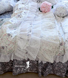 elvesmall  Brand New 100% Cotton Lace Bedding Set Princess Floral Garden Cotton 4pcs Set Ruffle Layers Duvet Cover with Lotus Edge
