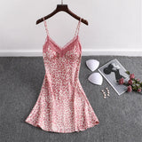 elvesmall  Lace Silk Sleepwear for Women Leopard Print Nightgowns Pajamas Sling Dress Summer Dress Female Sleepshirts Sexy Ladies Nightwear