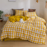elvesmall Japan Style Bedding Set Plaid Queen Size Duvet Cover Set With Sheets Bedroom Decor Skin Friendly King Single Double Bedding Sets