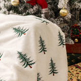 elvesmall Soft Faux Fur Blanket Reversible Fuzzy Long Hair Shaggy Blanket Fluffy Plush Fleece Christmas Tree Embroidered Throw Blanket