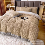 elvesmall Winter A thick milk velvet four-piece warm rabbit velvet solid color sheets quilt coral velvet bedding kit